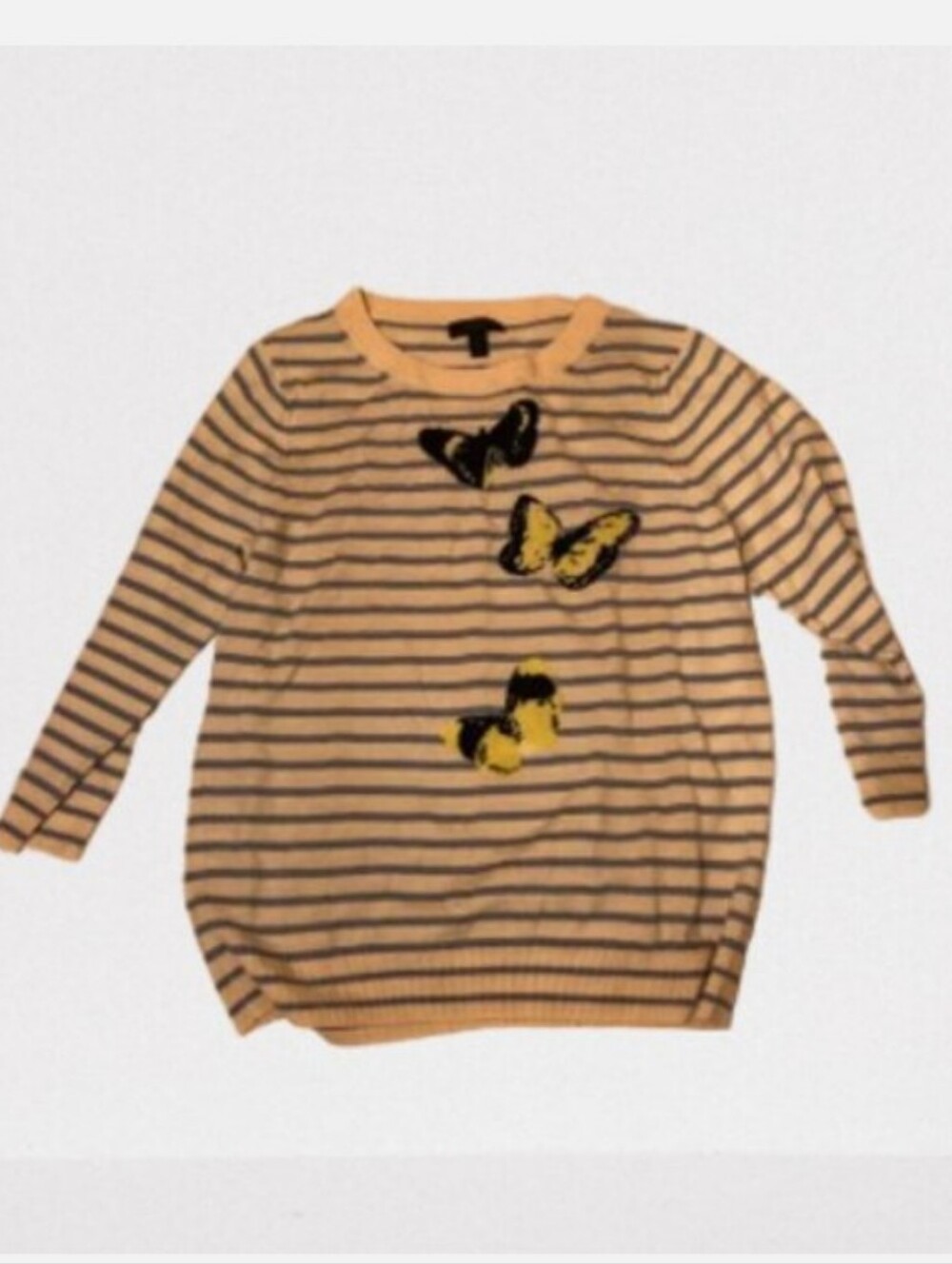 J. Crew Tippi Striped Butterfly Merino Wool Sweater Sz L